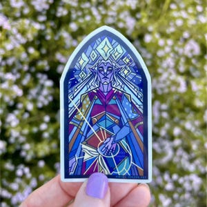 Wizard Sticker | Metallic Stained Glass Medieval DnD Wizard TTRPG Women Sorceror Sticker Laptop Water Bottle Journal Stickers D&D
