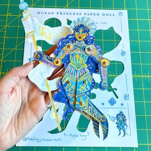 Articulated Paper Doll Kit DIY | Connectors Included | Fantasy Lady Knight Princess Ocean Mermaid Seashell Teal Sea Blue DIY Doll Puppet