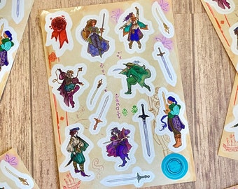 5x7 Lady Knight Sticker Sheet D&D Swords Swordfighter Medieval Women DnD Vinyl Die Cut Laptop Phone Water Bottle Stickers Decal