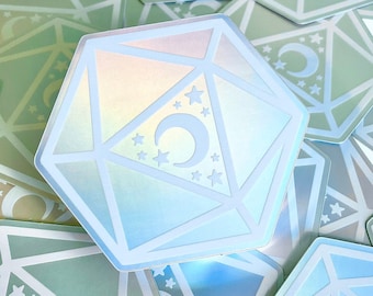 Matte Holographic D20 Dice Sticker | D&D Holographic Vinyl Stickers DnD Gift DnD Stickers Bottle Decal Dungeons and Dragon D 20 Dnd Gift