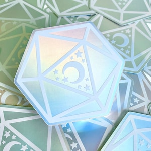 Matte Holographic D20 Dice Sticker | D&D Holographic Vinyl Stickers DnD Gift DnD Stickers Bottle Decal Dungeons and Dragon D 20 Dnd Gift