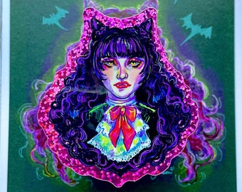 Glitter Vampire Vinyl Sticker | Nadja What We Do Shadows Halloween Stickers Vampira Spooky Halloween Witch Dracula Laptop Bottle Phone