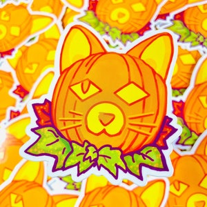 Cat Pumpkin Sticker | Halloween Jack O Lantern Kitty Vinyl Stickers Laptop Bottle Decal Vinyl Pumpkin Halloween Sticker