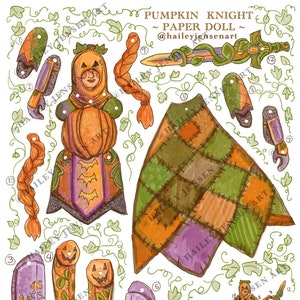 Printable Paper Doll Kürbis Ritter Paper Doll Kit DIY | Halloween Puppe Ausmalbilder Malseite zum Ausdrucken
