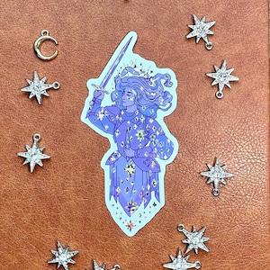 Celestial Lady Knight Sticker | Glitter Knight Sticker Stars Fantasy Armor Sticker D&D  Stickers Armor Knight Sticker Sword Sticker Vinyl