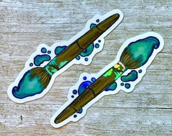 Set of 2 Holographic Paintbrush Stickers | Art Stickers Artist Stickers Rainbow Paintbrush Gift for Artist Artist Stationery