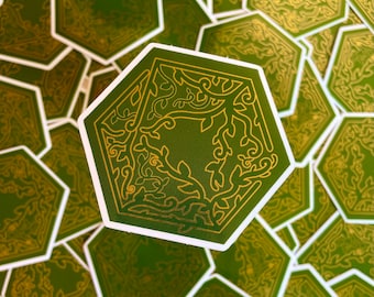 Metallic Gold Green D20 Sticker | D&D Stickers Vinyl DnD Druid Elf Nature Vines Vinyl Stickers Laptop Bottle Decal Dungeons Dragon TTRPG DnD