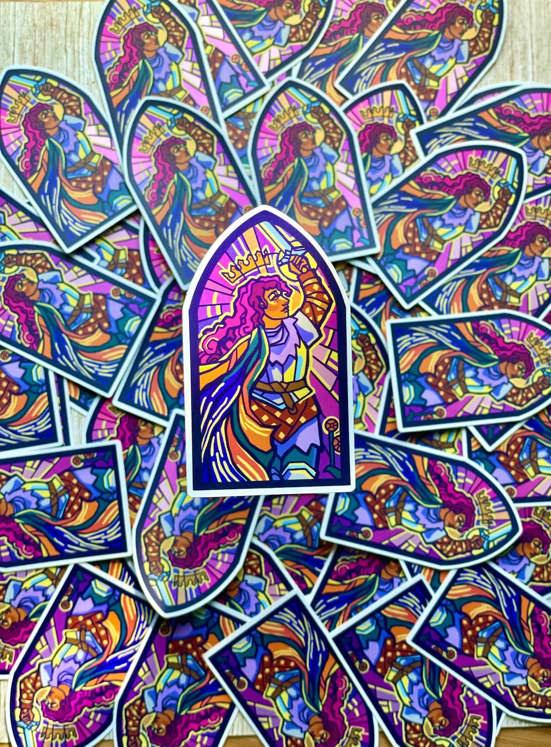 Holo Lady Knight Sticker | Stained Glass Medieval Joan Arc Knight Women ...