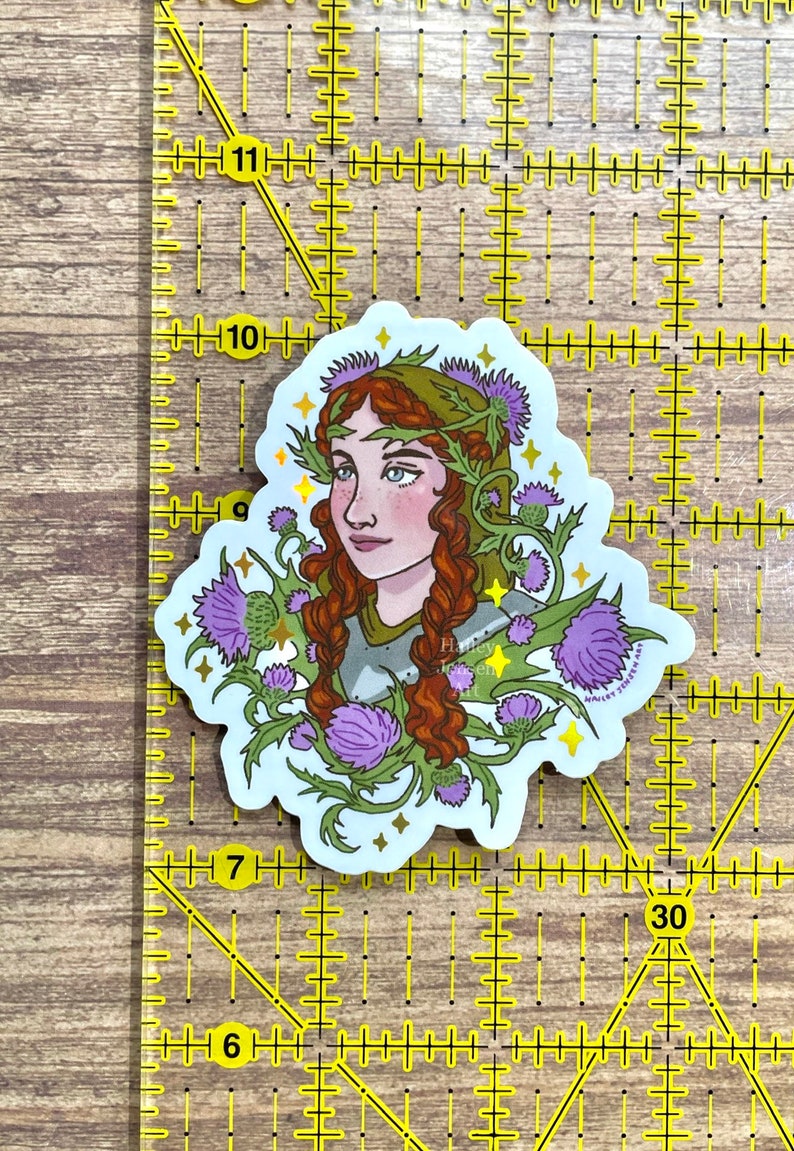 Tunic Sticker Holographic Lady Knight Sticker | Thistle Medieval Joan Arc Knight ...