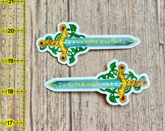 Set of 2  Magic Sword Stickers | Medieval Sticker King Arthur Sticker Lady Knight Merlin Stickers Glossy Die Cut Journal Stickers