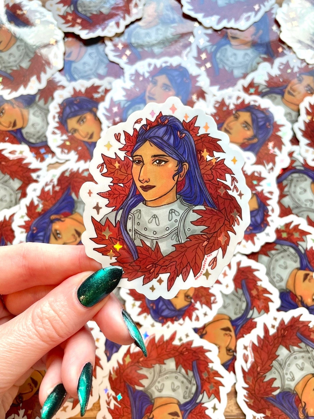 Holographic Lady Knight Sticker | Maple Plant Sticker Medieval Joan Arc ...