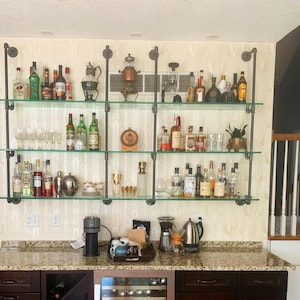 French Bistro Glass and Black Steel Bar Shelves (Custom)