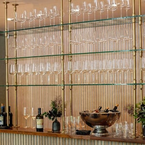 Counter to Ceiling Brass Shelves for Bar or Kitchen with Double Rail (Custom)