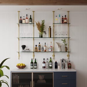 French Bistro Cantilever - Ceiling and Wall Mounted Brass Shelves for Bar or Kitchen (Custom)
