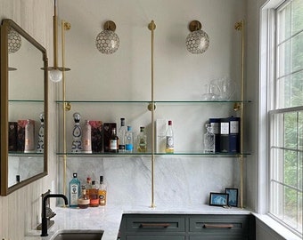 Modern Counter Standing Brass Shelves for Bar or Kitchen (Custom)