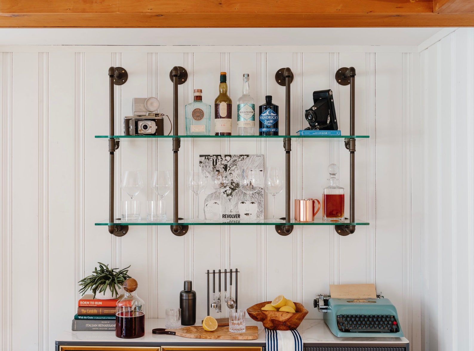 Image showcasing Wall Mounted French Bistro Glass Shelves - Etsy