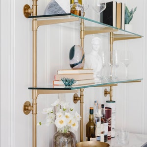French Bistro Cantilever Brass Shelves for Bar or Kitchen Counter to Wall Custom image 2