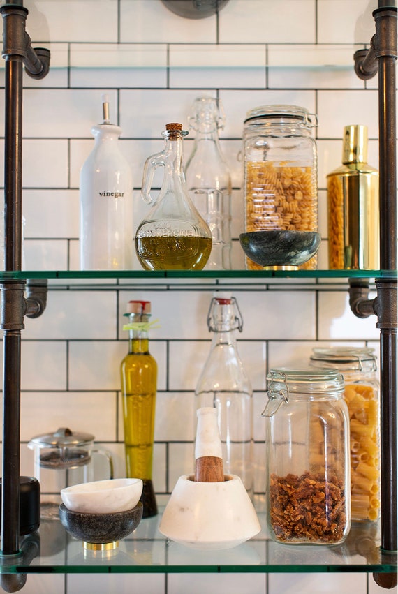 French Bistro Glass and Black Steel Bar Shelves custom Etsy