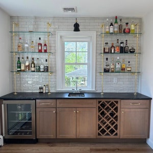 Brass-Plated French Bistro Shelves for Bar or Kitchen (Custom)