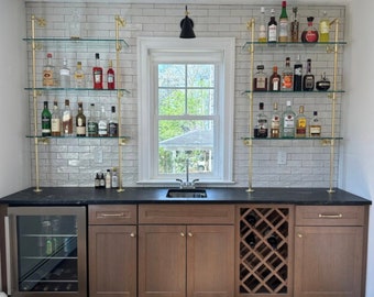 Brass-Plated French Bistro Shelves for Bar or Kitchen (Custom)