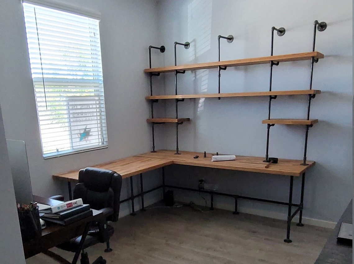 Butcher Block Corner Lshaped Desk Builtin Etsy Australia