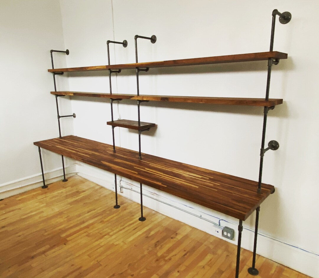 Two Seat Butcher Block Office Desk Builtin Etsy