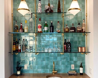 Brass-Plated French Bistro Shelves for Bar or Kitchen (Custom)