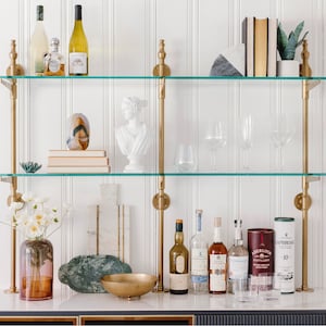 French Bistro Cantilever Brass Shelves for Bar or Kitchen - Counter to Wall (Custom)