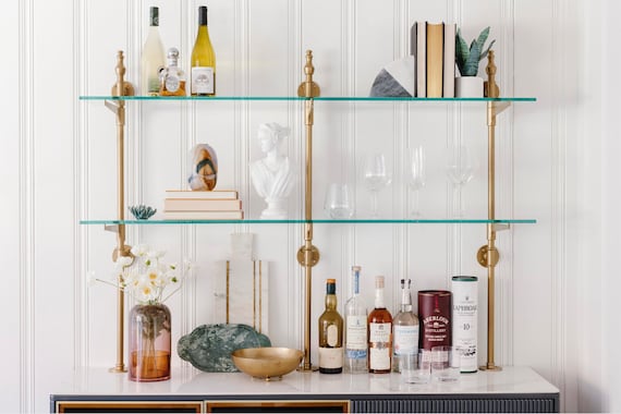 Brass wall shelving unit discount