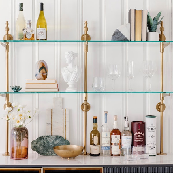 French Bistro Cantilever Brass Shelves for Bar or Kitchen - Counter to Wall (Custom)