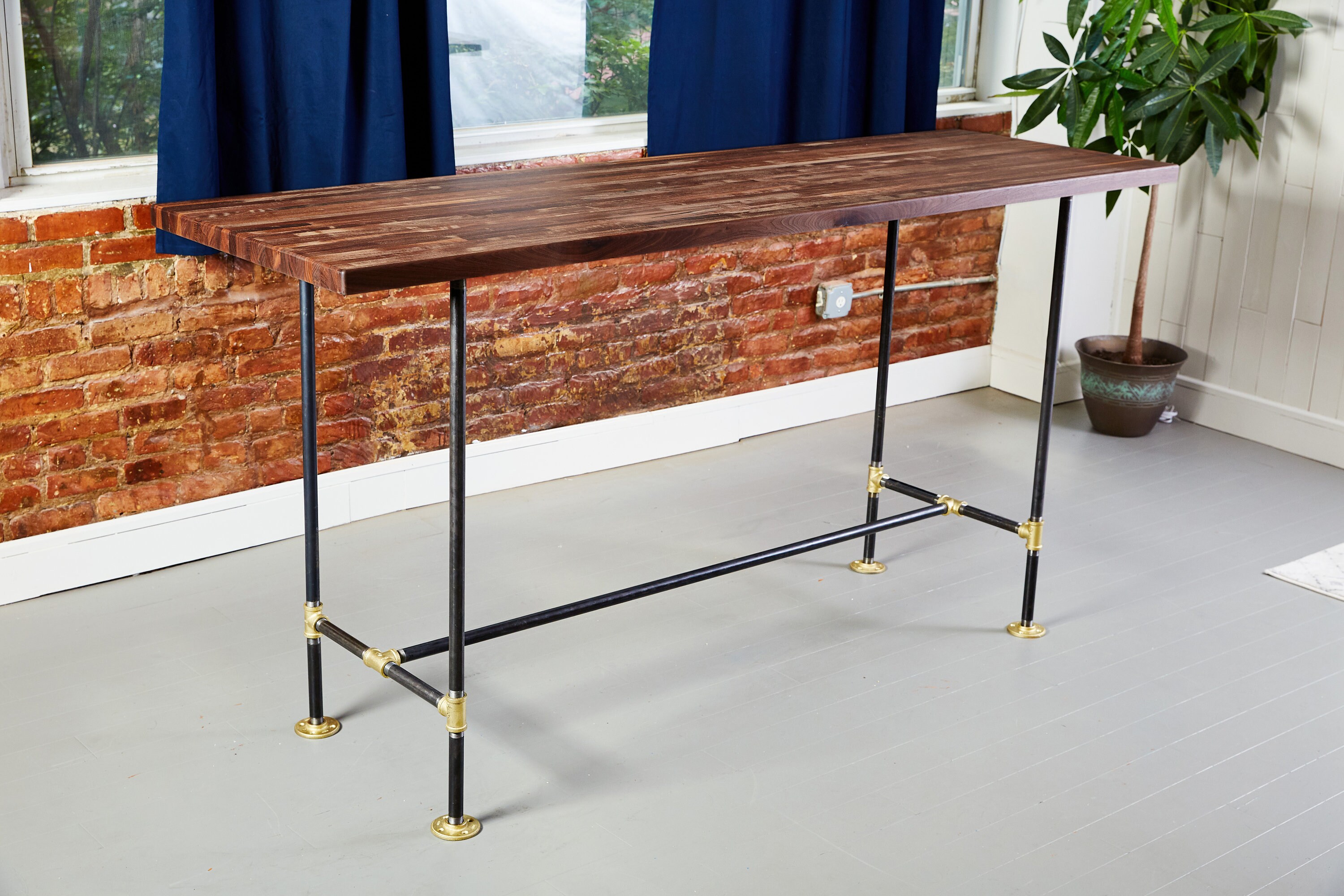Butcher Block Standing Desk Black Pipe and Brass Etsy UK