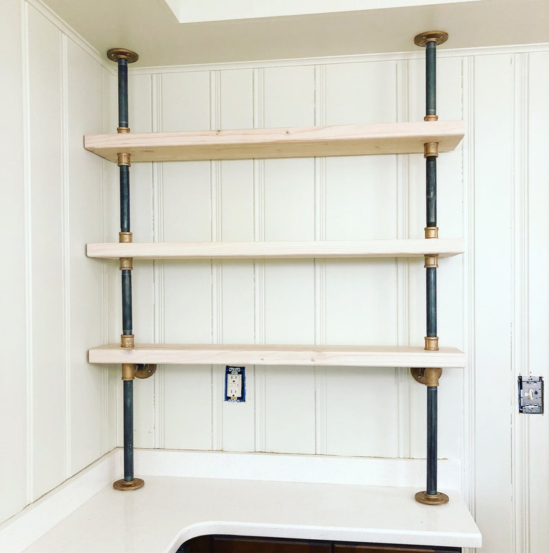 Black Pipe Shelving With Brass Accents Etsy