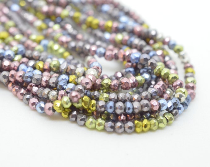 Pyrite Rondelles Half or Full strand Multi Pastel Pink Green Blue Mauve Silver Metallic Pyrite Sparkle Rondelles CB 2.5mm to 3mm Quarter