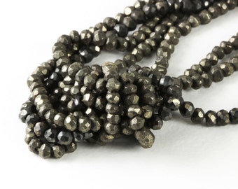 Pyrite Rondelles Bronze 3mm x 3.4mm HALF Strand Metallic Pyrite Bronze Sparkle Rondelles KJ