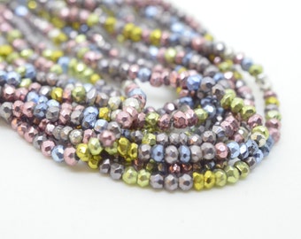 Rondelles de pirita, cuarto de 2,5 mm a 3 mm, hebra media o completa, multi pastel rosa verde azul azul malva plata, chispa de pirita metálica Rondelles CB