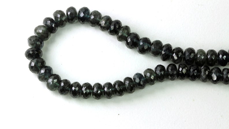 Moss Aquamarine Rondelles Dark Blue Aquamarine MicroFaceted 8.2mm to 8.7mm ONE Loose Bead Deep Teal Blue Ocean Gemstone Rondelles KJ