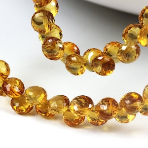 Briolette di cipolla sfaccettata al citrino naturale, top forato, pietre preziose citrine, da 5,3 mm a 6 mm, november birthstone KJ