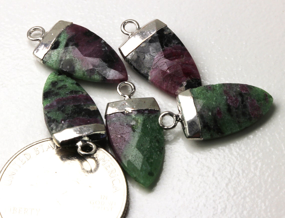 Natural Ruby Zoisite Faceted Dagger Pendant Gemstone/w Silver or Gold ...