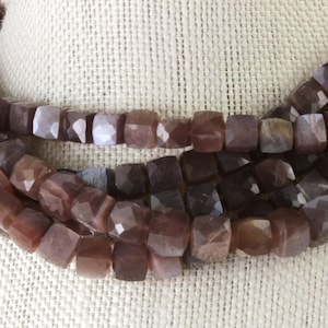 Chocolate Moonstone Faceted 3D Cube Natural Moonstone, You Choice 1, 2, 4, 6, 8, 10 or Half Strand, 7mm to 8.5mm Gemstone Beads KJ