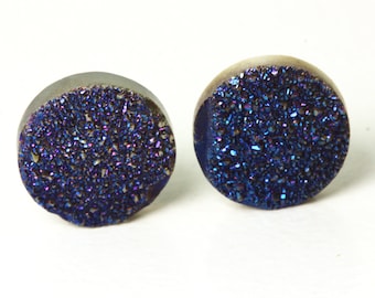 Druzy Cabochon; Kein Loch; Titan-Achat-blau Druzy Edelstein-Schmuck Cabochon, rund, Münze 12mm, zwei oder vier Münze Druzy KJ