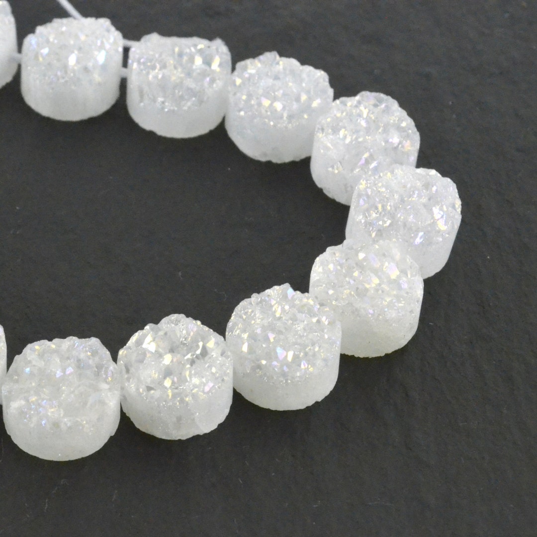 White Druzy Quartz Beads One or Two 20mm Metallic Gemstone - Etsy