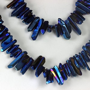 Blue Quartz Points, Crystal Points, Smooth, Stick Beads, Daggers, 15mm to 35mm, Set of 5, 10, or 15 Royal Blue Loose Beads KJ
