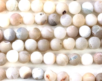 Druzy Beads, Round Druzy, 10.5mm Ball Beads, Half Strand, Uncoated, Grey, Cream, Gold, Natural Gemstone Beads KJ
