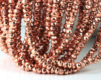 Pyrite Rondelles Copper 3.25mm to 3.6, Quarter, Half or Full Strand, Metallic Pyrite Cooper, Faceted Gemstone Rondelles KJ