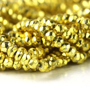 Pyrite Rondelles Yellow Gold 3.0mm to 3.5mm Quarter, Half or Full Strand Metallic Pyrite Fools Gold Sparkle Rondelles KJ