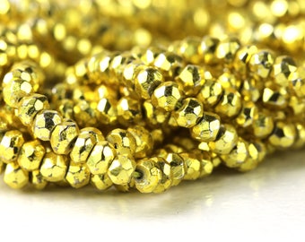 Pyrite Rondelles Yellow Gold 3.0mm to 3.5mm Quarter, Half or Full Strand Metallic Pyrite Fools Gold Sparkle Rondelles KJ