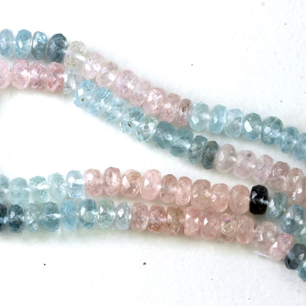 Morganite and Aquamarine Rondelles AAA 5mm to 5.7mm, Santa Maria Aquamarine, Faceted Aquamarine March Birthstone KJ