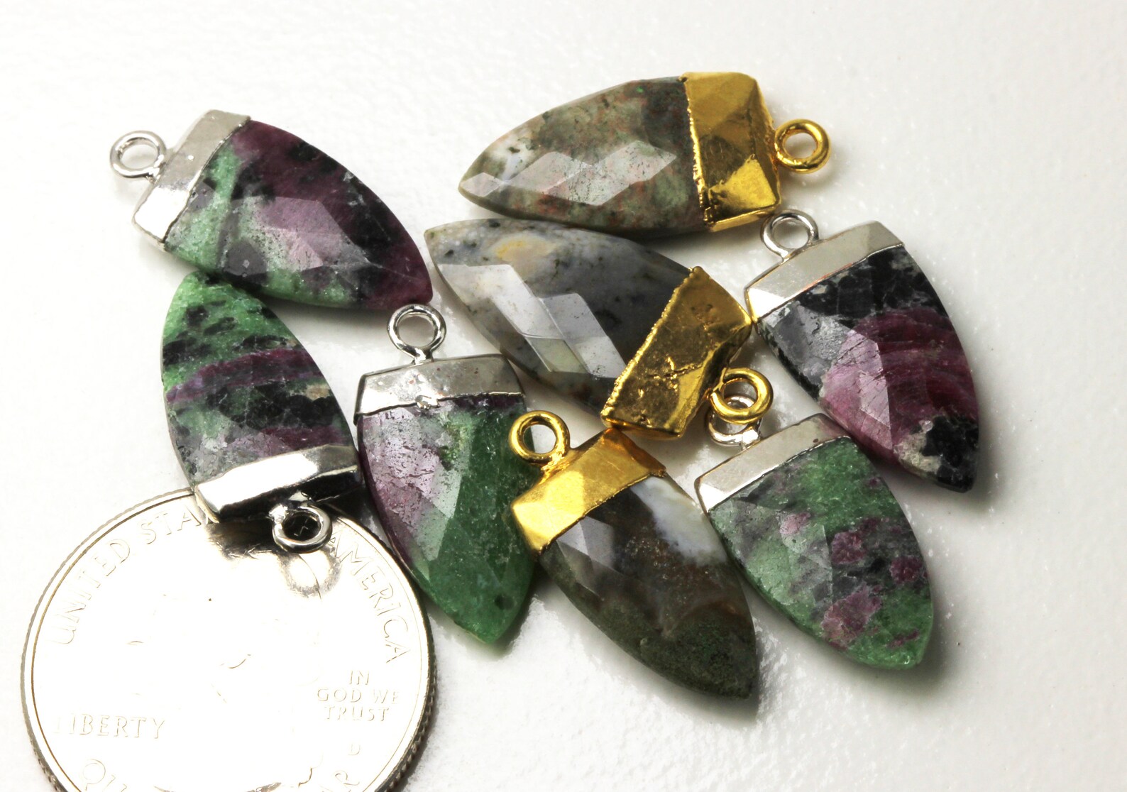 Natural Ruby Zoisite Faceted Dagger Pendant Gemstone/w Silver or Gold ...