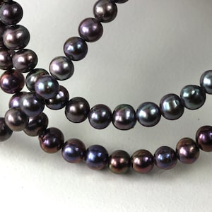 Purple Pearls Freshwater Oval Pearls Rice Potato Pearls, Your Choice of 1/4, Half or Full Strand, 7mm to 7.5mm Peacock Freshwater Pearls  KJ