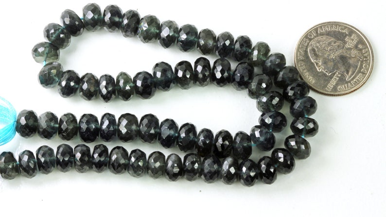 Moss Aquamarine Rondelles Dark Blue Aquamarine MicroFaceted 8.2mm to 8.7mm ONE Loose Bead Deep Teal Blue Ocean Gemstone Rondelles KJ